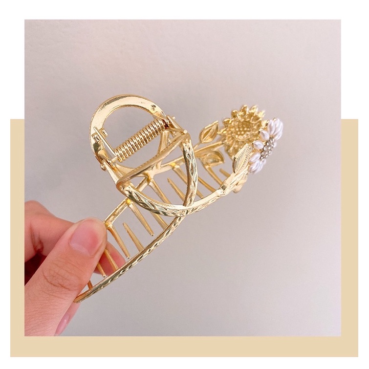 Kẹp tóc kim loại hoa hướng dương bản to và dài kẹp tóc sau đầu cho nữ phong cách nữ tính Hàn Quốc