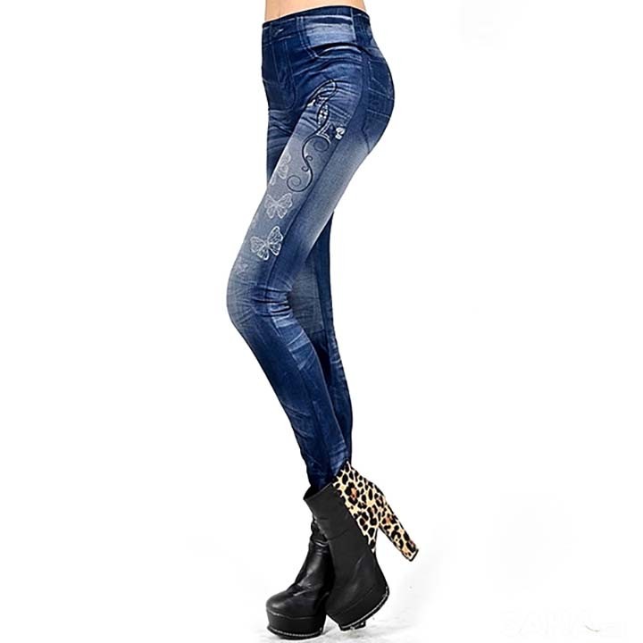 Quần legging giả jean họa tiết bướm