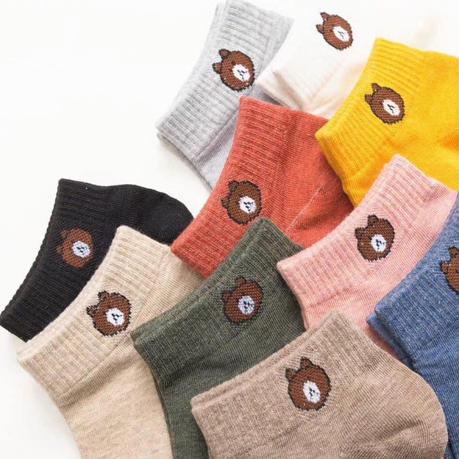 [ TẶNG TÚI RÚT ] 10 đôi vớ gấu Brown - set 10 đôi tất nữ thun cotton cổ ngắn mắt cá chân