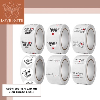 Cuộn 500 tem, nhãn dán cảm ơn thank you đường kính 2.5cm (nhiều mẫu)