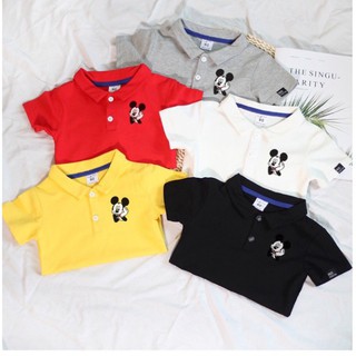 Xả Áo cotton mickey cổ bẻ 6 màu cho bé