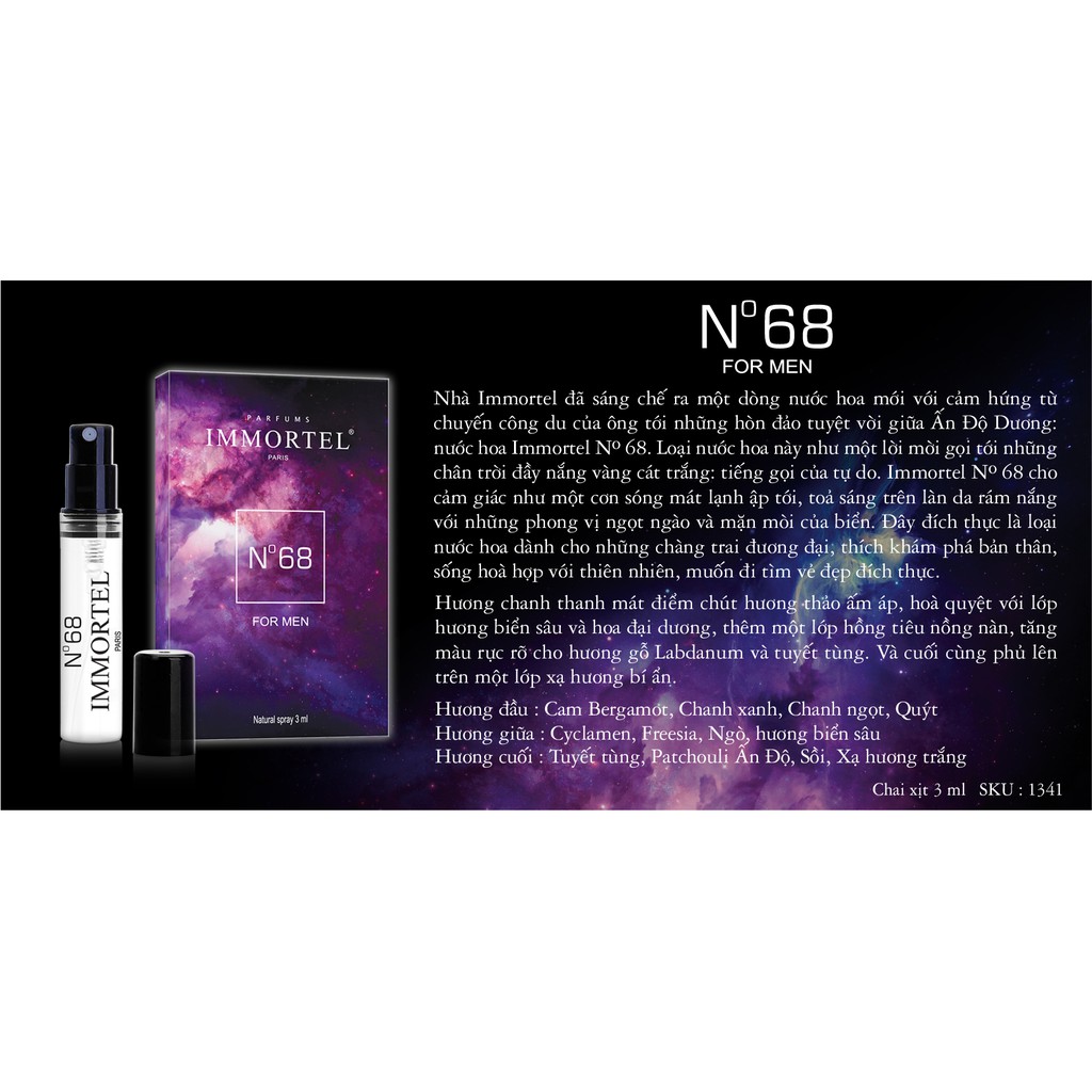 Nước hoa Nam IMMORTEL No68 Chai xịt 3ml Eau De Parfum | BigBuy360 - bigbuy360.vn