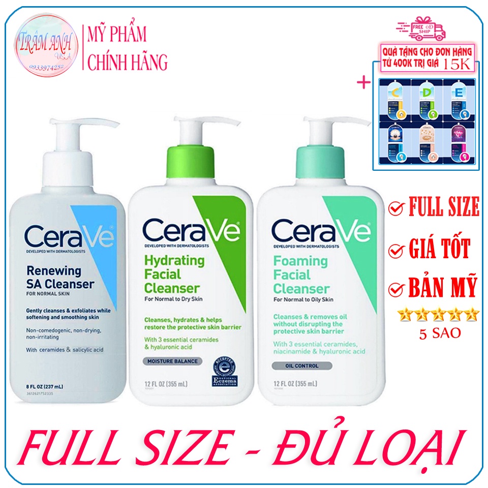 Sữa rửa mặt dịu nhẹ CERAVE Foaming Facial Cleanser  da dầu 355ml 473ml