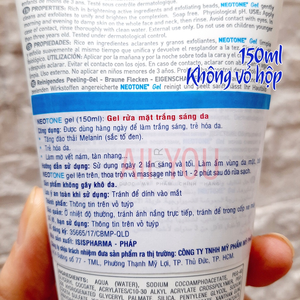 ISIS PHARMA Neotone Gel 40mL & 150mL - Gel Rửa Mặt Trắng Sáng Da.