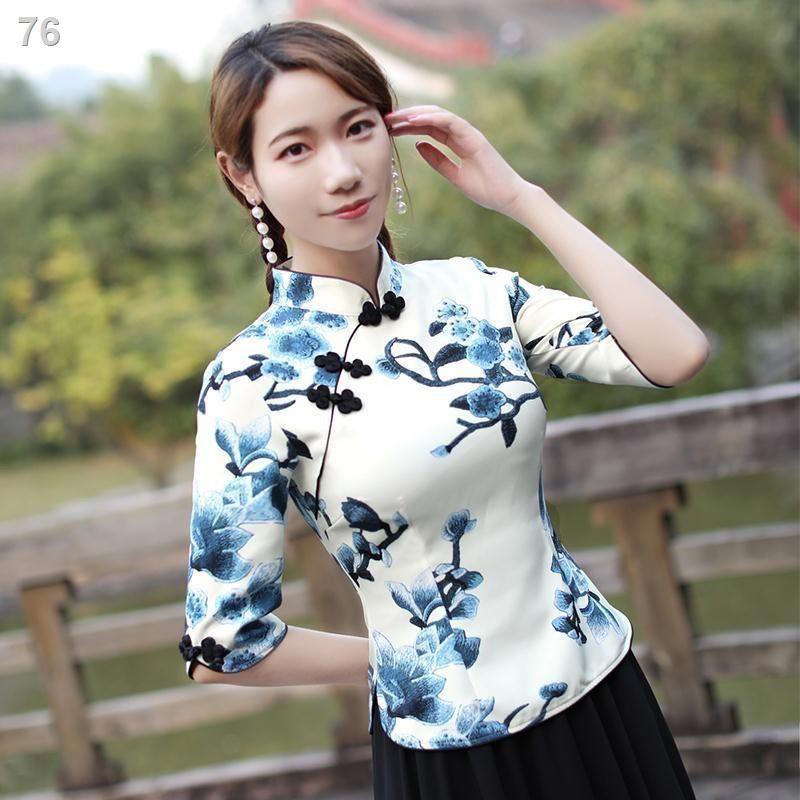 mới và cải tiến retro Tang suit sườn xám hàng đầu nữ phong cách Trung Quốc cỡ lớn văn học và nghệ thuật thời trang phong