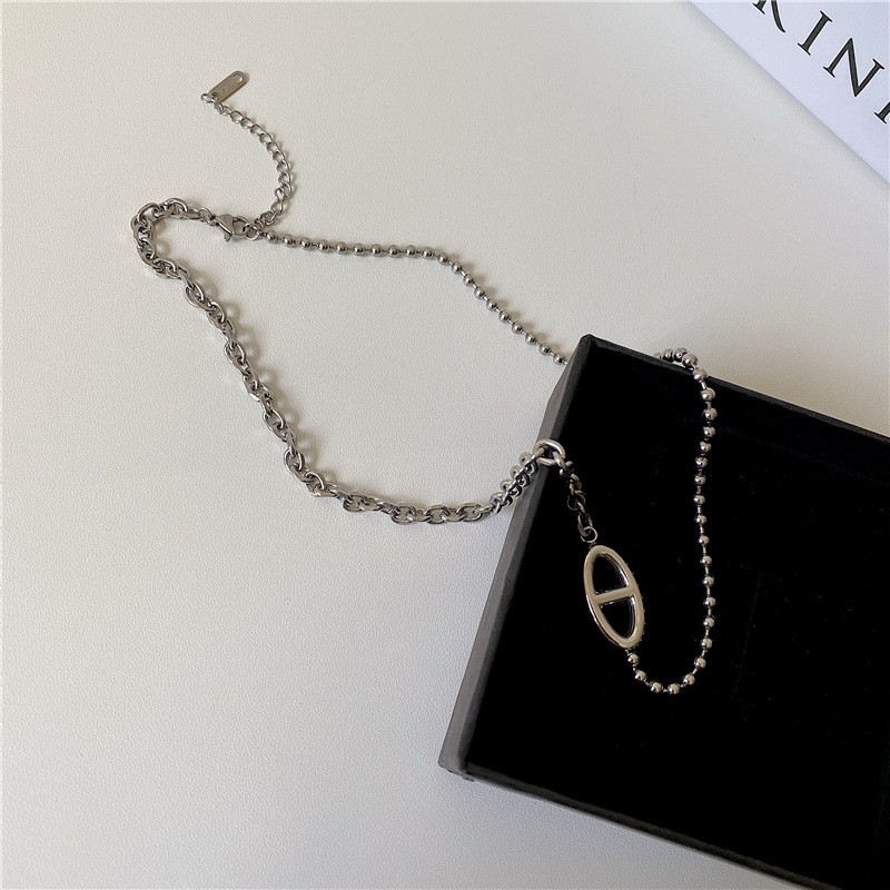 Dây Chuyền Dây Xích Ngắn Bằng Kim Loại Mỏng Ghép Hình Mũi Heo Phong Cách Hàn Quốc Thời Trang Đơn Giản