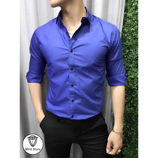 Áo Sơ Mi Màu Xanh Dương Cổ Bẻ Hàn Quốc