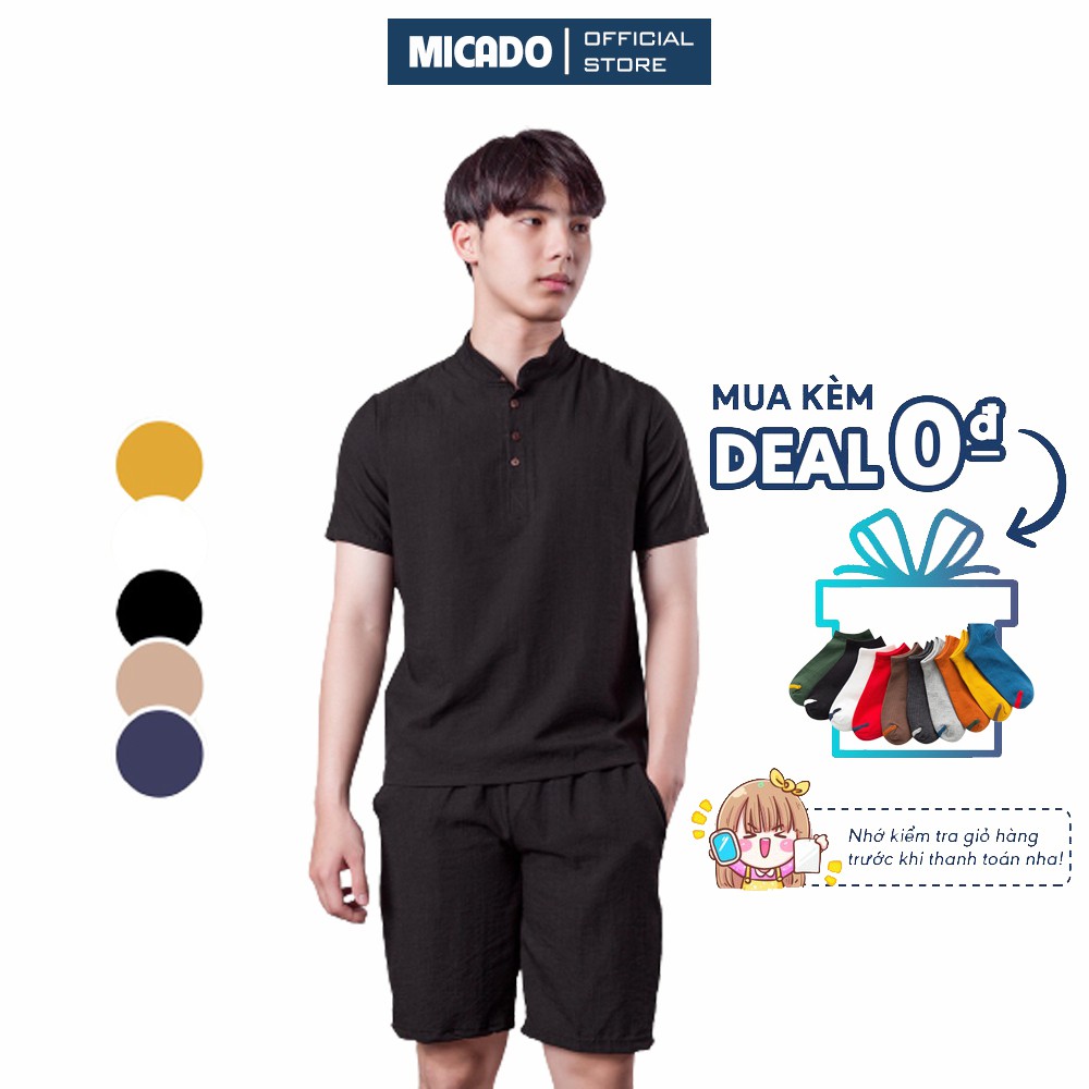 Bộ sơ mi đũi nam cộc tay - cổ tàu chất đũi linen lụa thái cao cấp mặc thoáng mát Micado | BigBuy360 - bigbuy360.vn