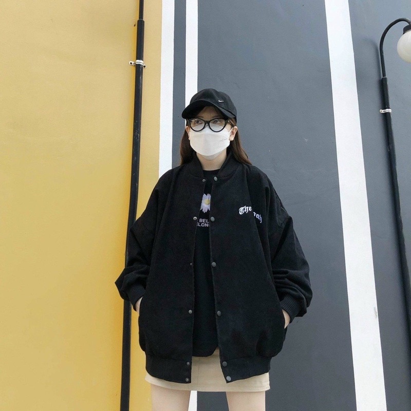 Bomber Nhung thêu chữ 2 lớp dày dặn