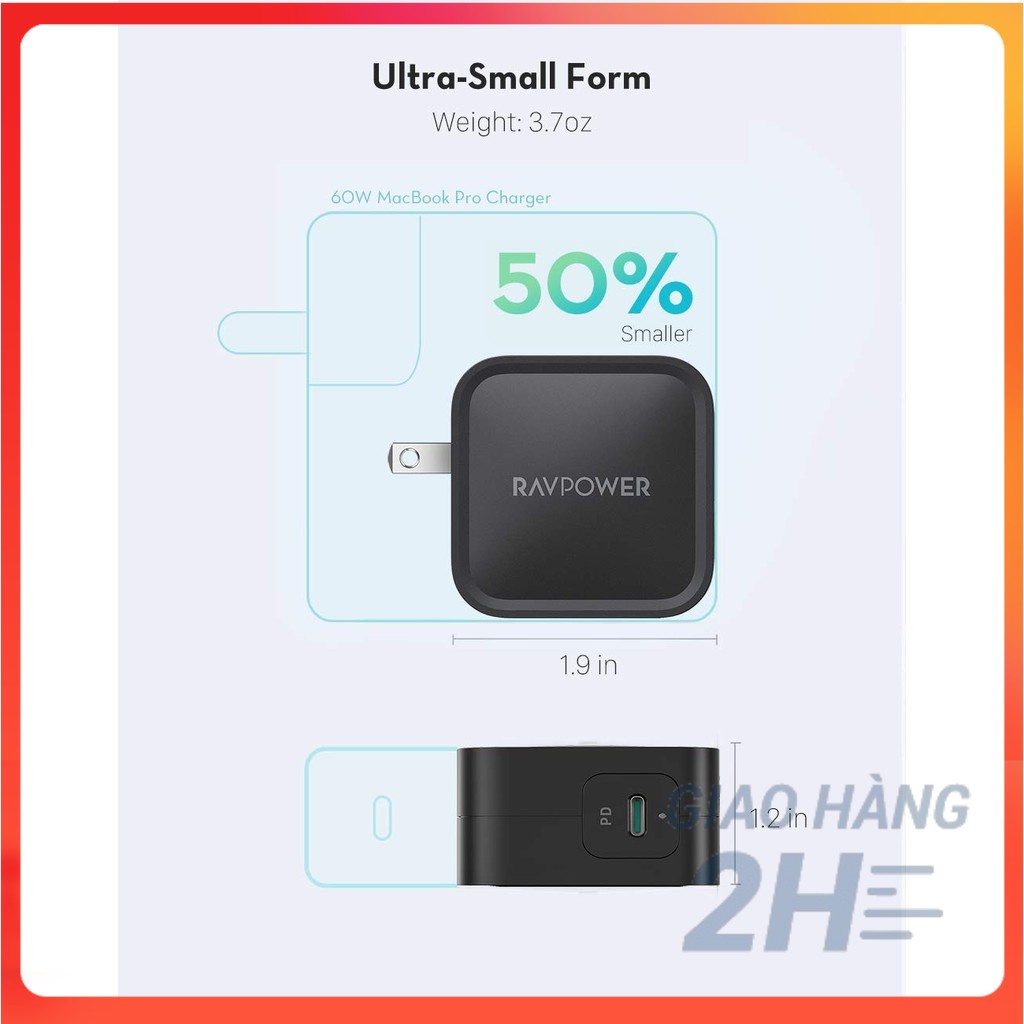 Sạc nhanh RAVPower Type C - 61w - GaN (RP-PC112) - ACSTORE