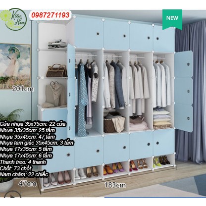 TỦ QUẦN ÁO NHỰA LẮP GHÉP 22 Ô 3 GÓC CÓ GIÁ GIÀY SÂU 47CM (nhiều màu sắc, kiểu dáng lựa chọn) (Kiều Hoa Store)