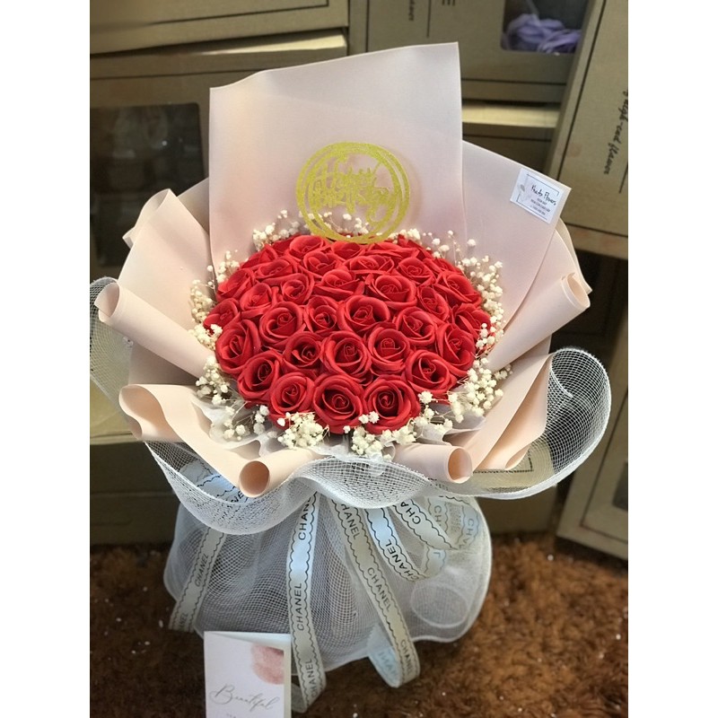 [Hoa sinh nhật - Nowship] Bó hoa sáp 50bông mixx baby khô cực xinh. Hình ảnh Độc quyền nhà Khả An