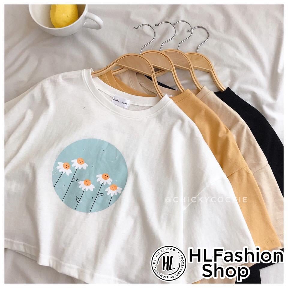 [Mã FAMAYWA giảm 10K đơn 50K] Áo Croptop hoa cúc hình tròn bông hoa cúc nhỏ, áo thun nữ HLFashion