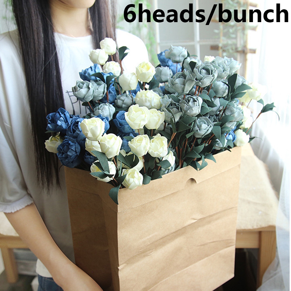 Bộ 6 bông hoa giả màu đơn xinh xắn thiết kế cho cô dâu/trang trí nhà cửa