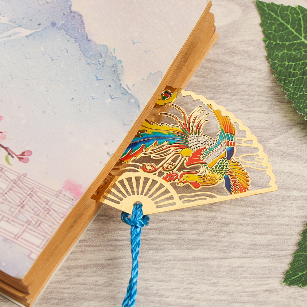Dụng cụ đánh dấu trang sách CONOPERY kiểu quạt bằng đồng thau phong cách Trung Hoa cổ điển