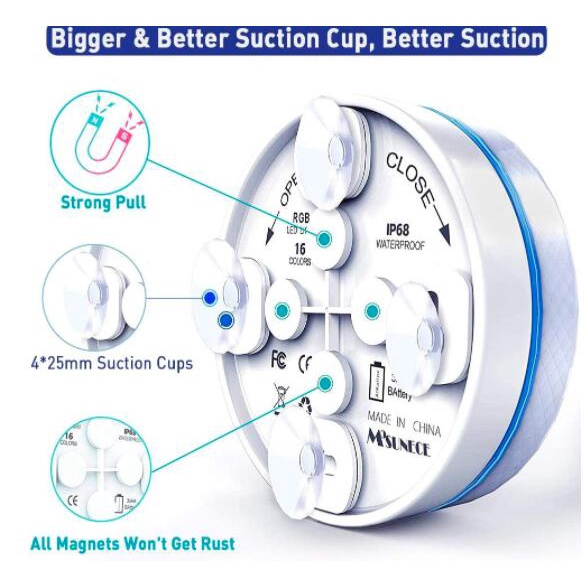 Đèn LED Chìm Dưới Nước 16 Màu Có Cốc Hút Từ Tính Chống Nước Cho Hồ Bơi / Bồn Tắm