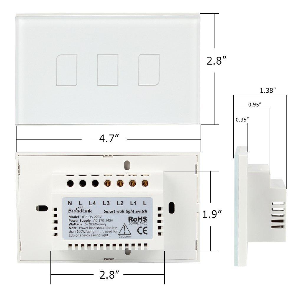 Công tắc cảm ứng, điều khiển từ xa Broadlink TC2 chuẩn US - 3 phím