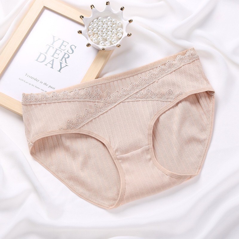 Đồ Lót - Quần Lót Bầu cạp chéo pha Ren siêu xinh,chất cotton cao cấp kháng khuẩn co giãn cho mẹ Bầu và sau sinh Ren688