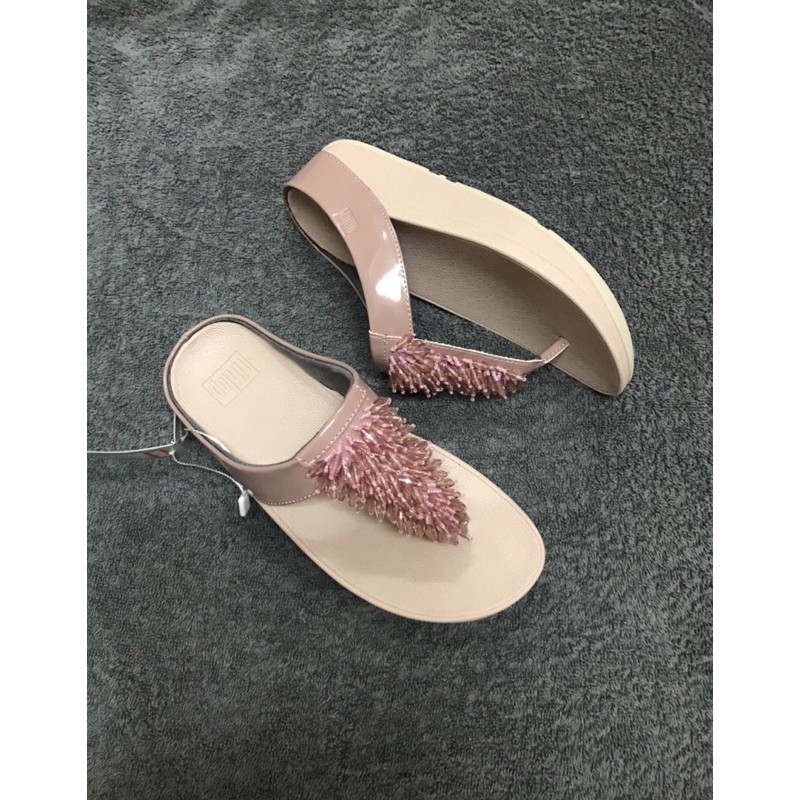 Dép fitflop kẹp tua rua đá Hồng nude vnxk