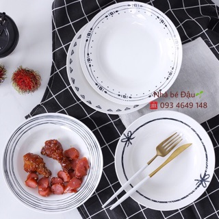 ĐĨA TRÒN SÂU LÒNG đen trắng SIZE 22cm
