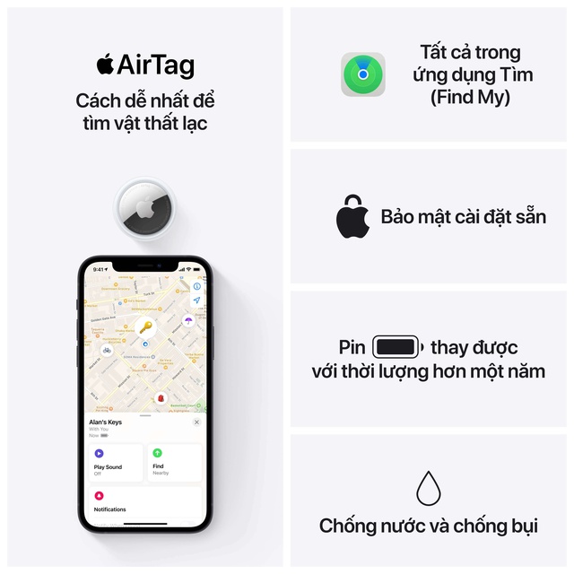 Air-Tag Thiết bị định vị tìm xe máy , chó mèo thú cưng , theo dõi vị trí đồ dùng cá nhân người chống thất lạc Chính hãng