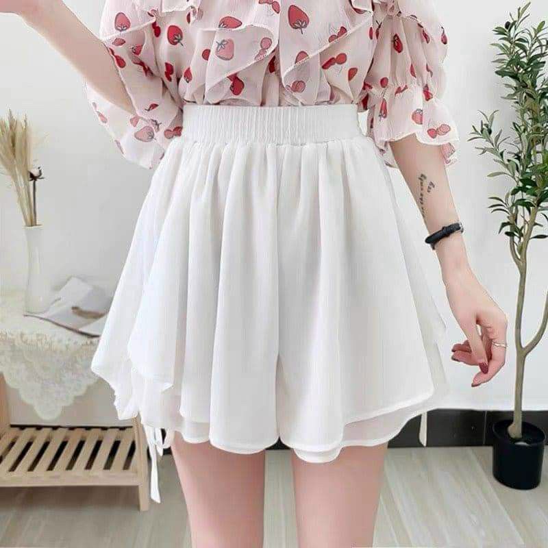 Quần váy voan 2 lốp cột nơ 1 tạo kiểu lưng chun co dãn