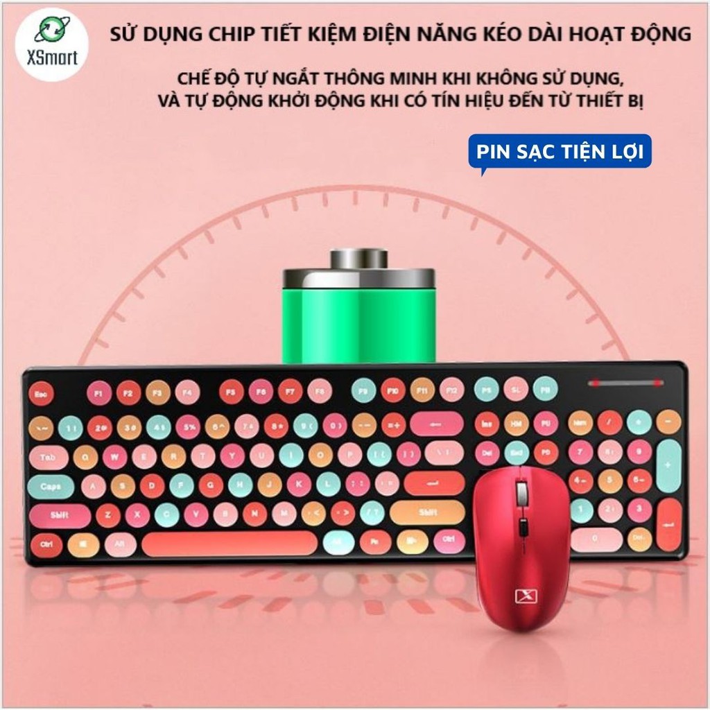 Bộ Bàn Phím Và Chuột Không Dây PIN Sạc N620 Candy Hồng Nhiều Màu Sắc, Dùng Cho Máy Tính, Laptop, PC | BigBuy360 - bigbuy360.vn