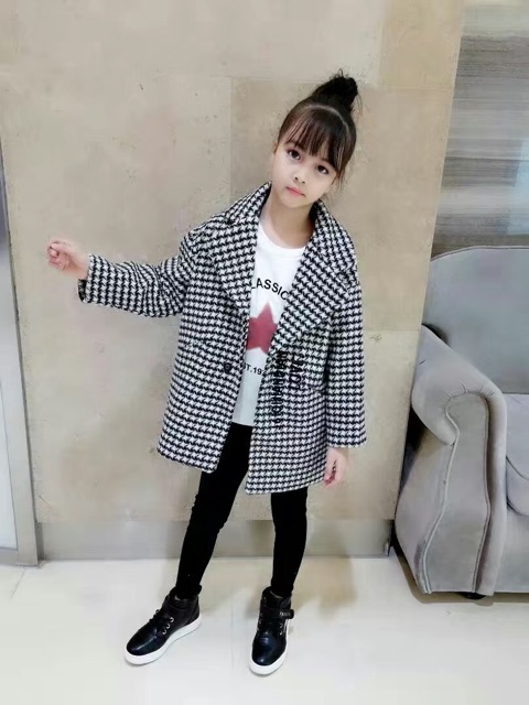 Áo Khoác Dạ Bé Gái 4-14 tuổi Thời Trang Thu Đông Quảng Châu