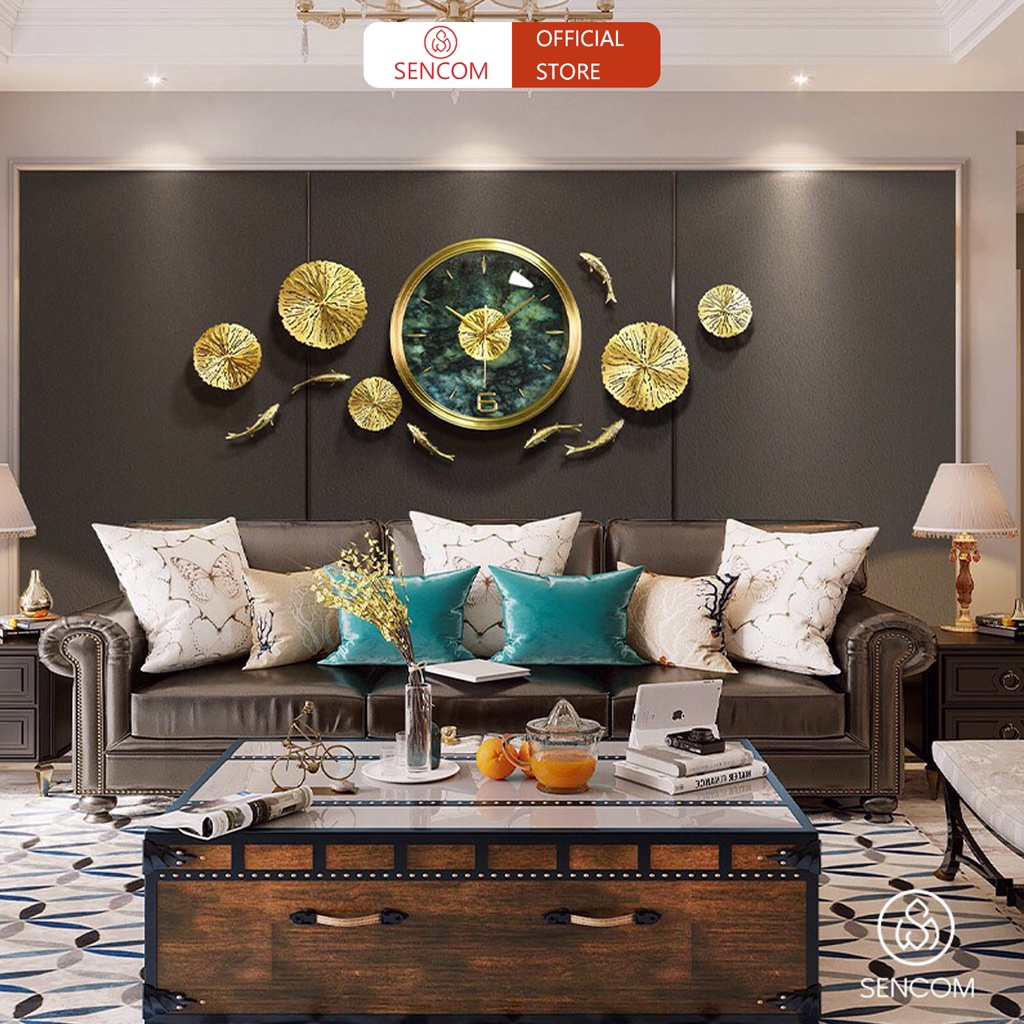 Đồng hồ treo tường phòng khách độc đáo SENCOM, trang trí decor phong cách Bắc Âu - E21