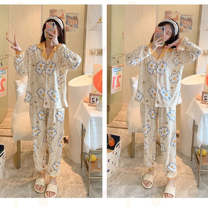 Pijama - Bộ Ngủ Nữ Áo Dài Quần Dài Nhiều Màu Họa Tiết Dễ Thương DDCP04