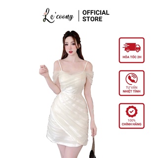 Đầm Ren Dự Tiệc Trễ Vai LECOONG V212 Hai Dây Đi Đám Cưới Sang Chảnh