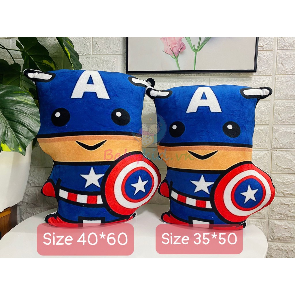 Gối ôm siêu nhân Captain america, size 50-60cm, Vỏ nhung, nhồi bông, Handmade VN