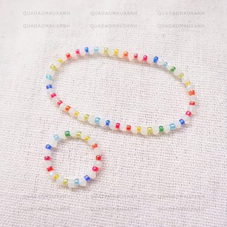 Nhẫn nữ opal nhựa cute, vòng tay hạt cườm cầu vồng #sugar cube