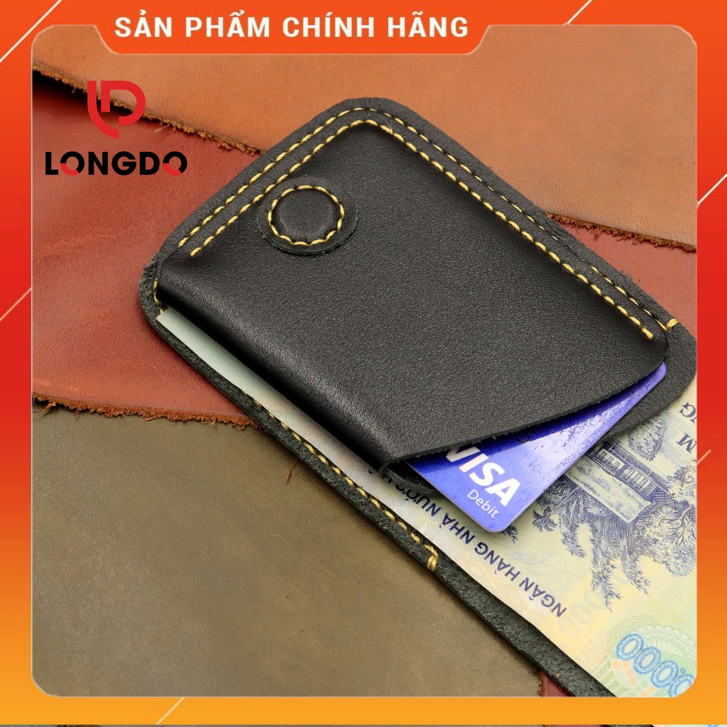 Ví Sen 3 Cao Cấp - Cam Kết 100% Da Bò Thật - Bóp Ví Nam Mini Màu Đen Hàng Chính Hãng Thương Hiệu Longdo Leather