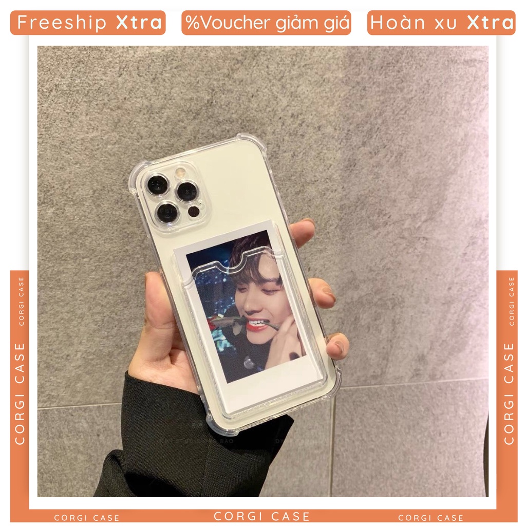 Ốp Lưng Iphone trong suốt Có Ngăn Đựng Thẻ viền vuông bảo vệ camera IP 6 6s 7 8 Plus SE X XS XS Max 11 12 13 Pro Max