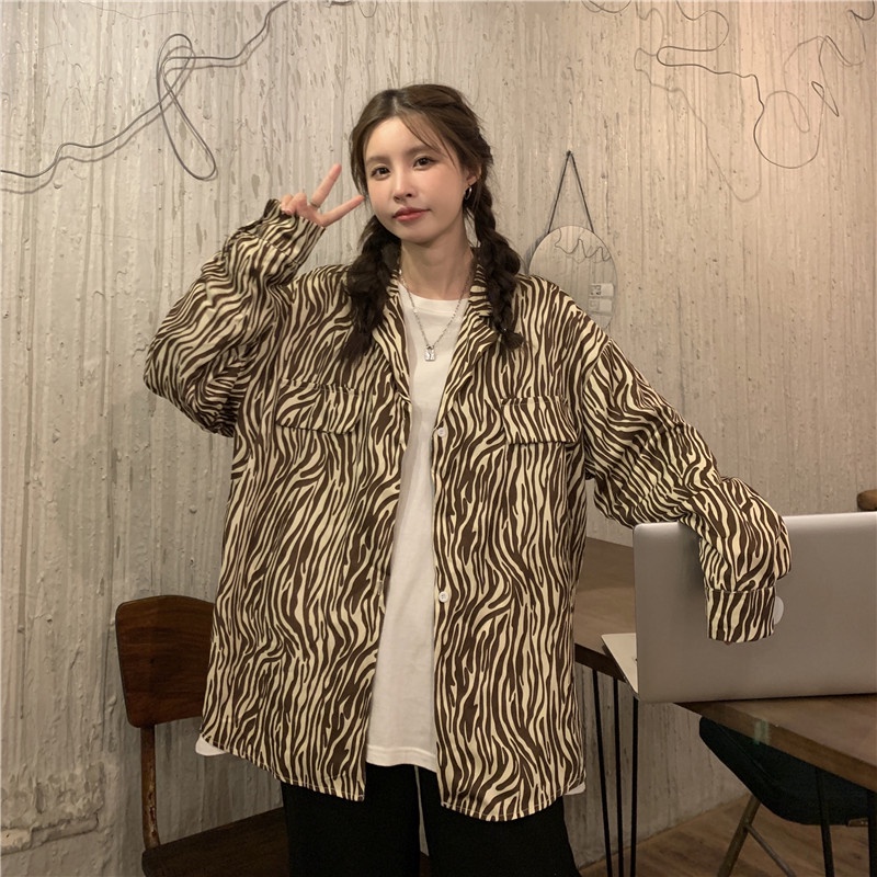 Áo sơ mi SUXI tay dài họa tiết ngựa vằn thời trang hàn quốc cho nữ