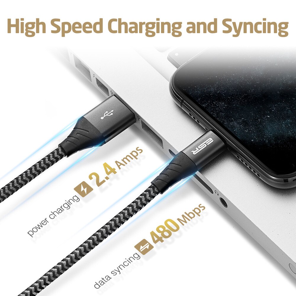 Cáp sạc nhanh ESR chuyển đổi đầu USB sang MFI Lightning truyền dữ liệu cho iPhone SE 2020 11 X XS XR 8 7 Plus 1M 2M