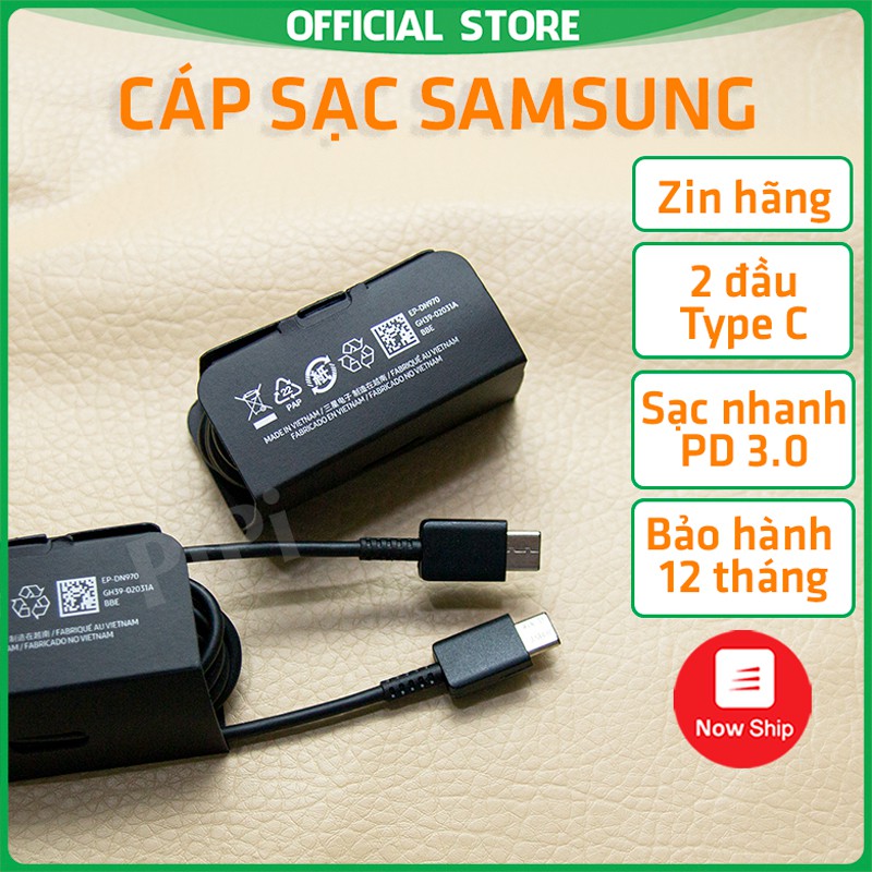 Cáp sạc nhanh Samsung Note 10 20 S20 S21 zin theo máy chính hãng 2 đầu type C chuẩn PD 25w