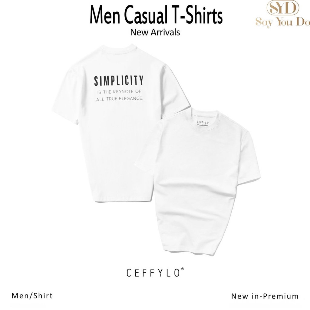 Áo Thun cổ tròn nam CEFFYLO In chữ Simplicity vải Cotton co giãn, dày dặn, form Slimfit T02