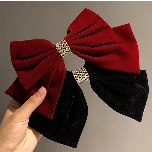 Kẹp tóc đính nơ màu đỏ/đen dễ thương thời trang cho nữ