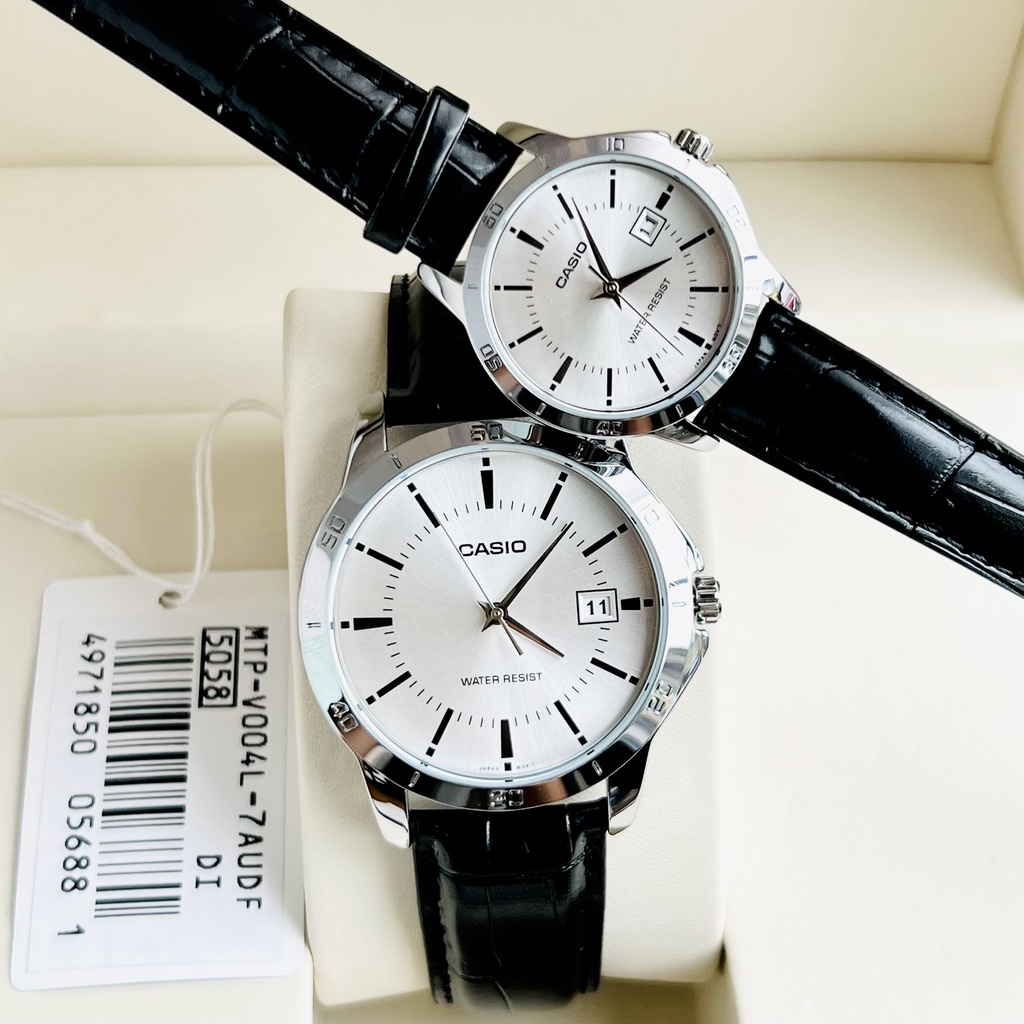 Đồng hồ đôi nam nữ dây da Casio MTP V004L 7A
