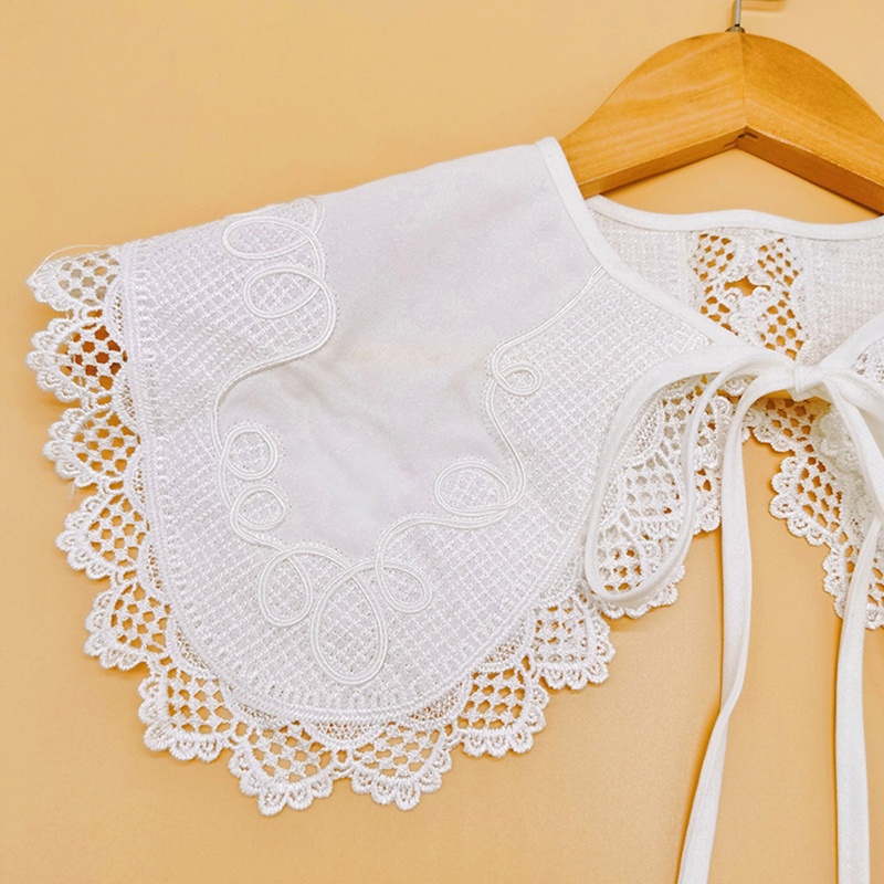 Khăn Choàng Cổ Màu Trắng Phối Ren Họa Tiết Kẻ Sọc / Chấm Bi Có Thể Tháo Rời Thời