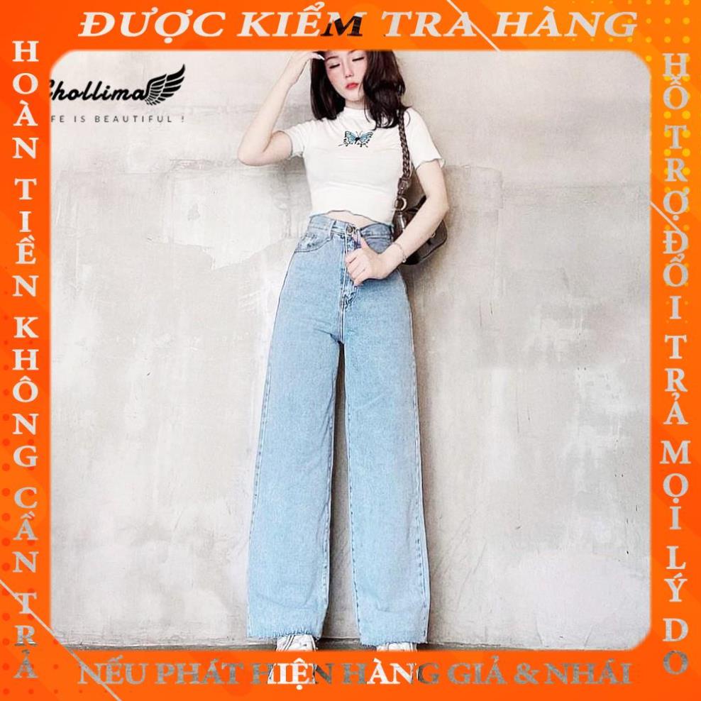 Quần baggy jeans nữ Chollima ống rộng SIMPLE JEAN tua lai dài 101cm QD040 fdinh