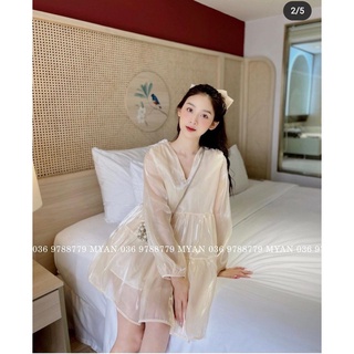 Váy Babydoll Tơ Lụa 2 lớp Cổ V