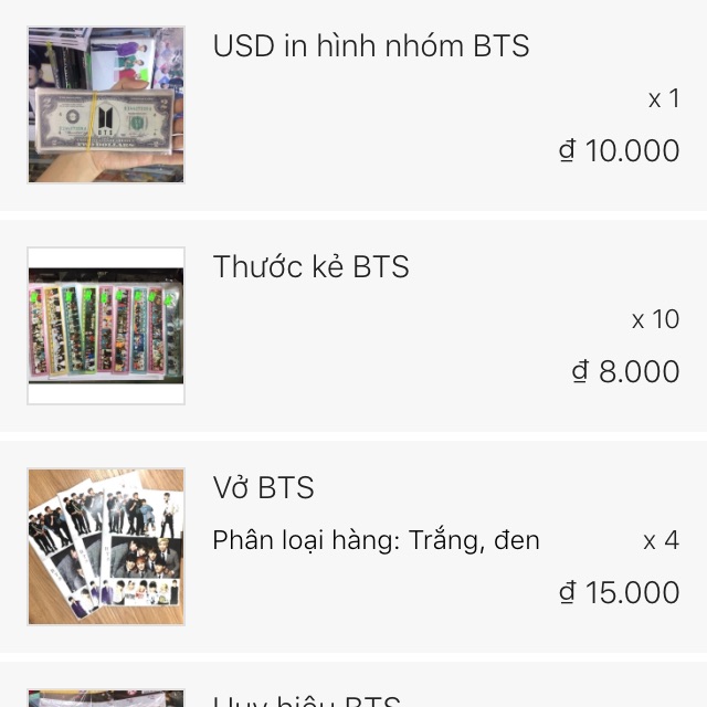 Combo đồ thần tượng bts