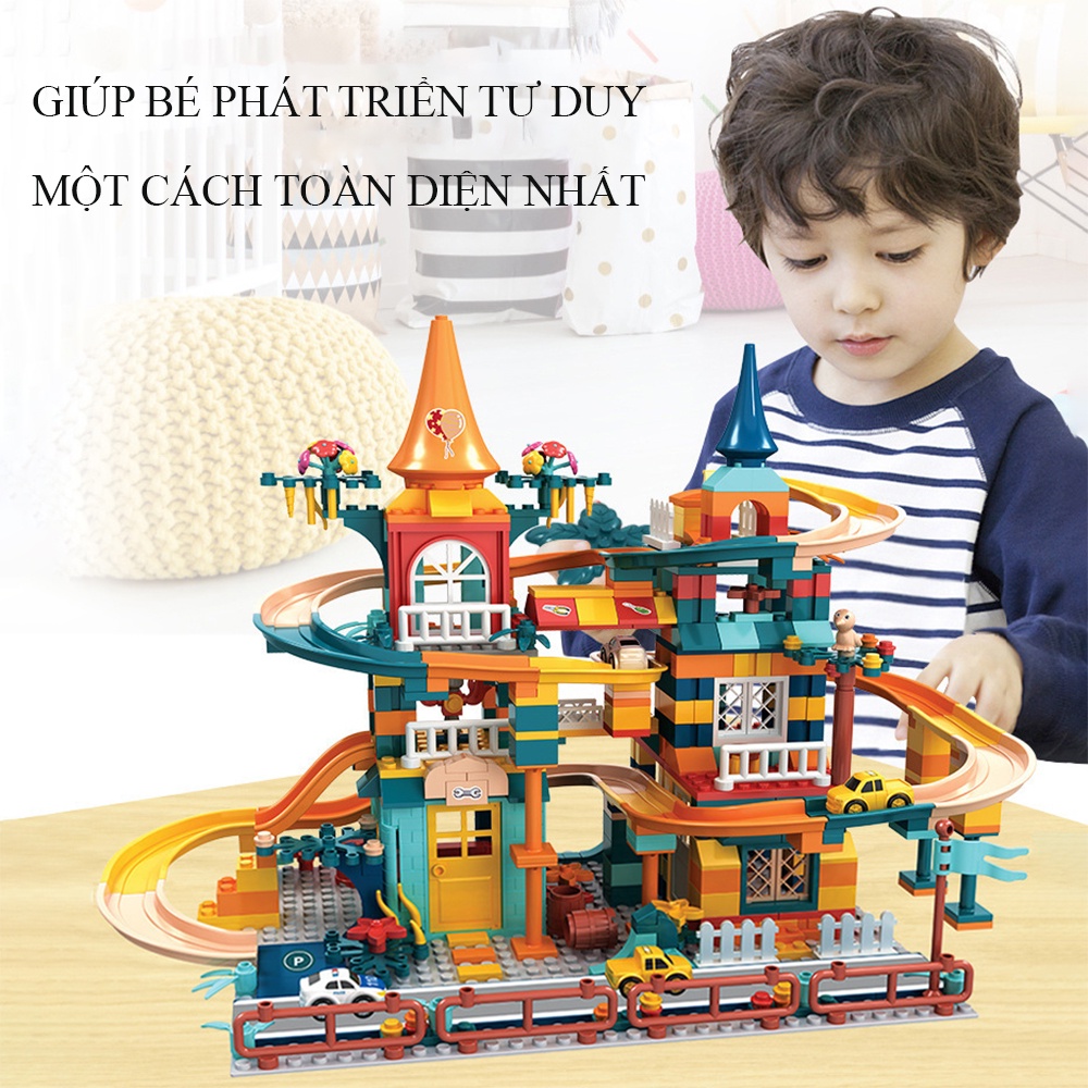 Đồ chơi trẻ em xếp hình lego lâu đài có đường ray cầu trượt gồm 512 chi tiết, đồ chơi trí tuệ nhựa ABS cao cấp.