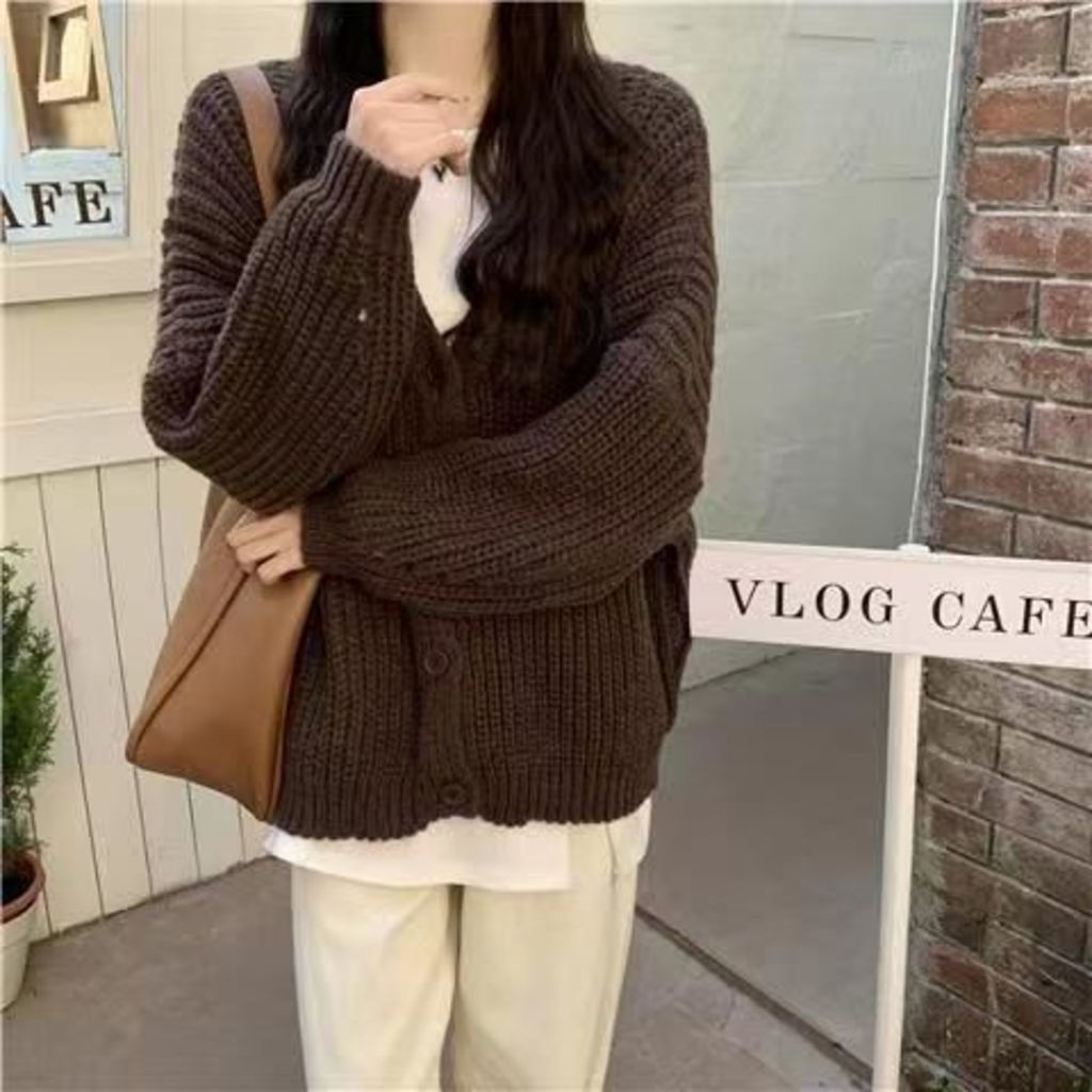 Áo Khoác cardigan Dệt Kim Cổ Chữ v Dáng Rộng Phong Cách Hàn Quốc Thời Trang Thu Đông Hàng Mới Dành Cho Bạn Nữ