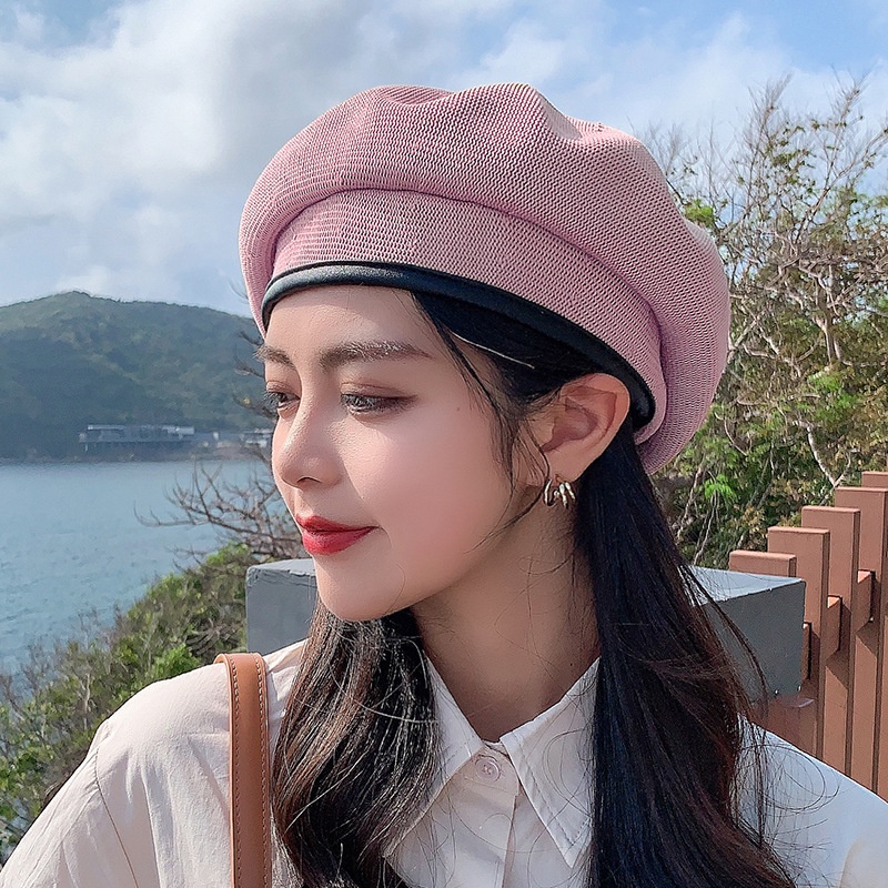 Mũ Beret Dệt Kim Màu Trơn Dễ Thương Cho Nữ