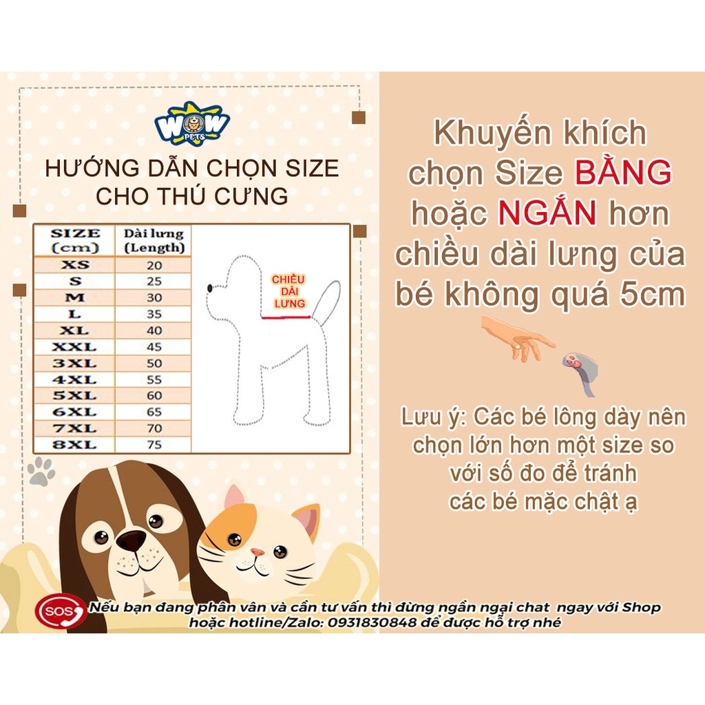 [F047] Áo Thú Cưng Sọc Caro Dễ Thương Wowpets 3 Lỗ Cho Chó Mèo Màu Sắc