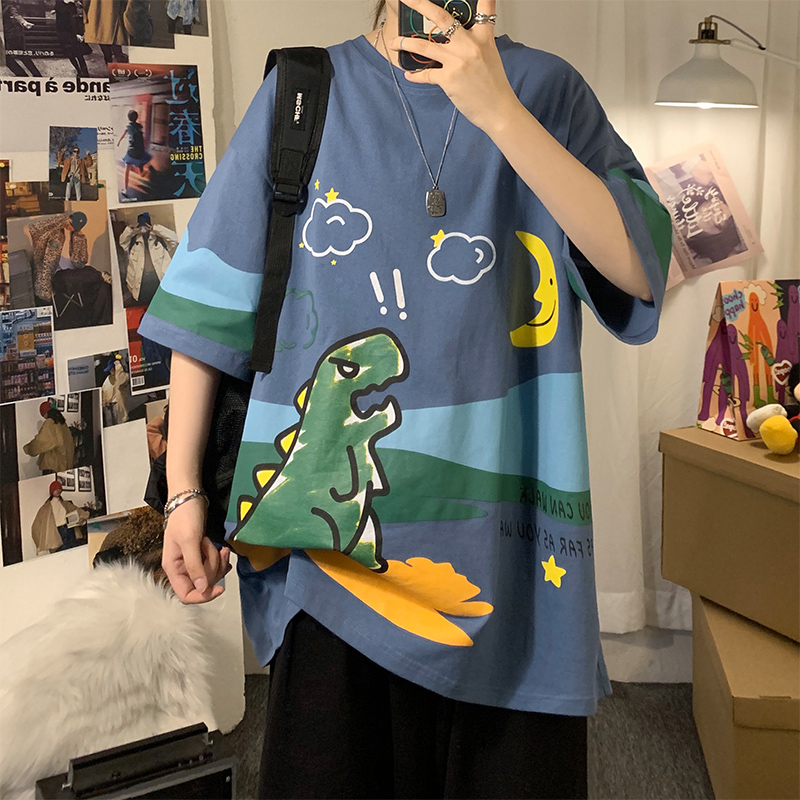 Áo Thun Tay Ngắn In Hình Khủng Long Thời Trang 2021 Cho Nam